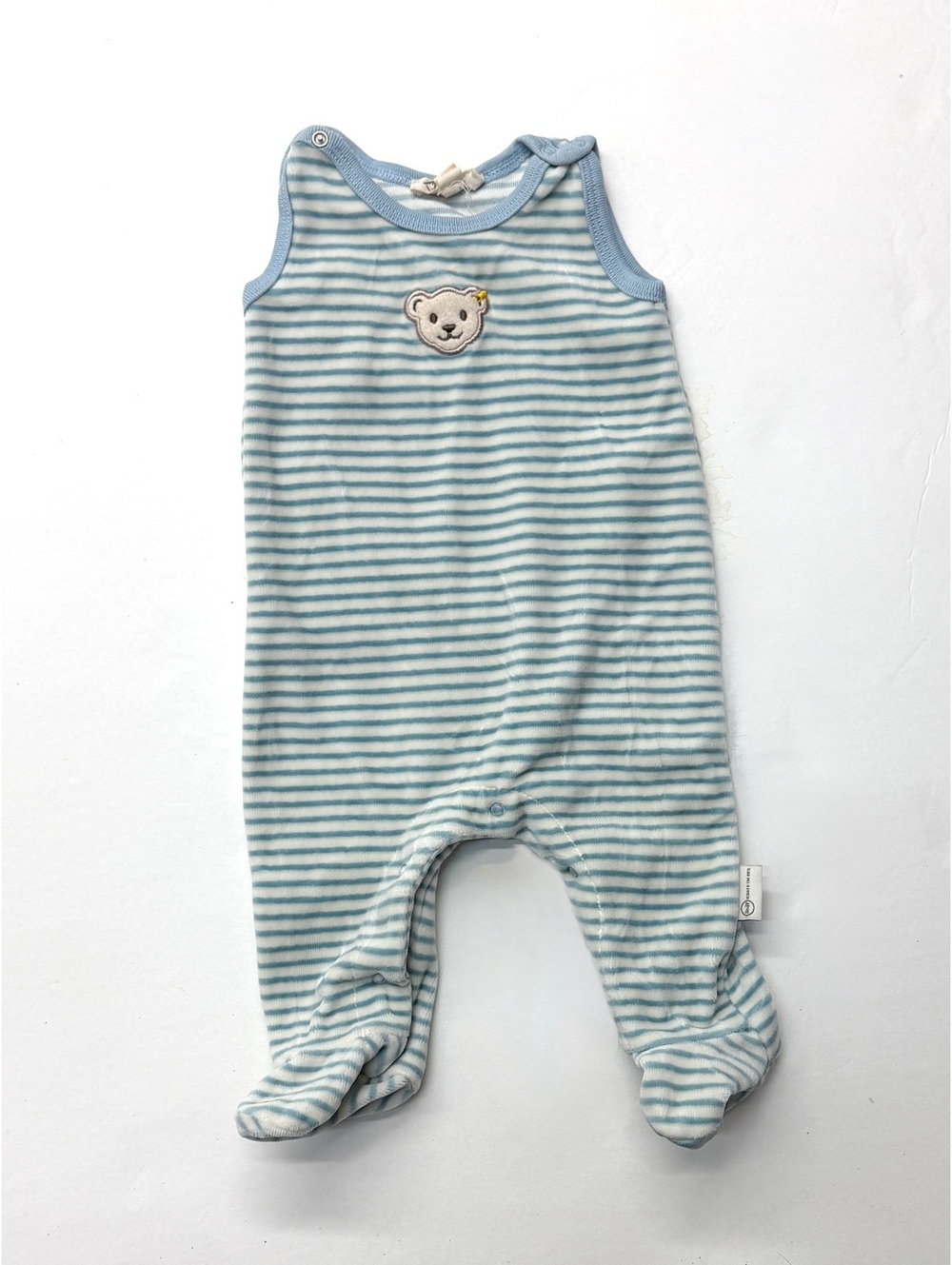 Steiff Baby Blue White Striped Organic Velour Footed Romper Size 50 1 Month NB